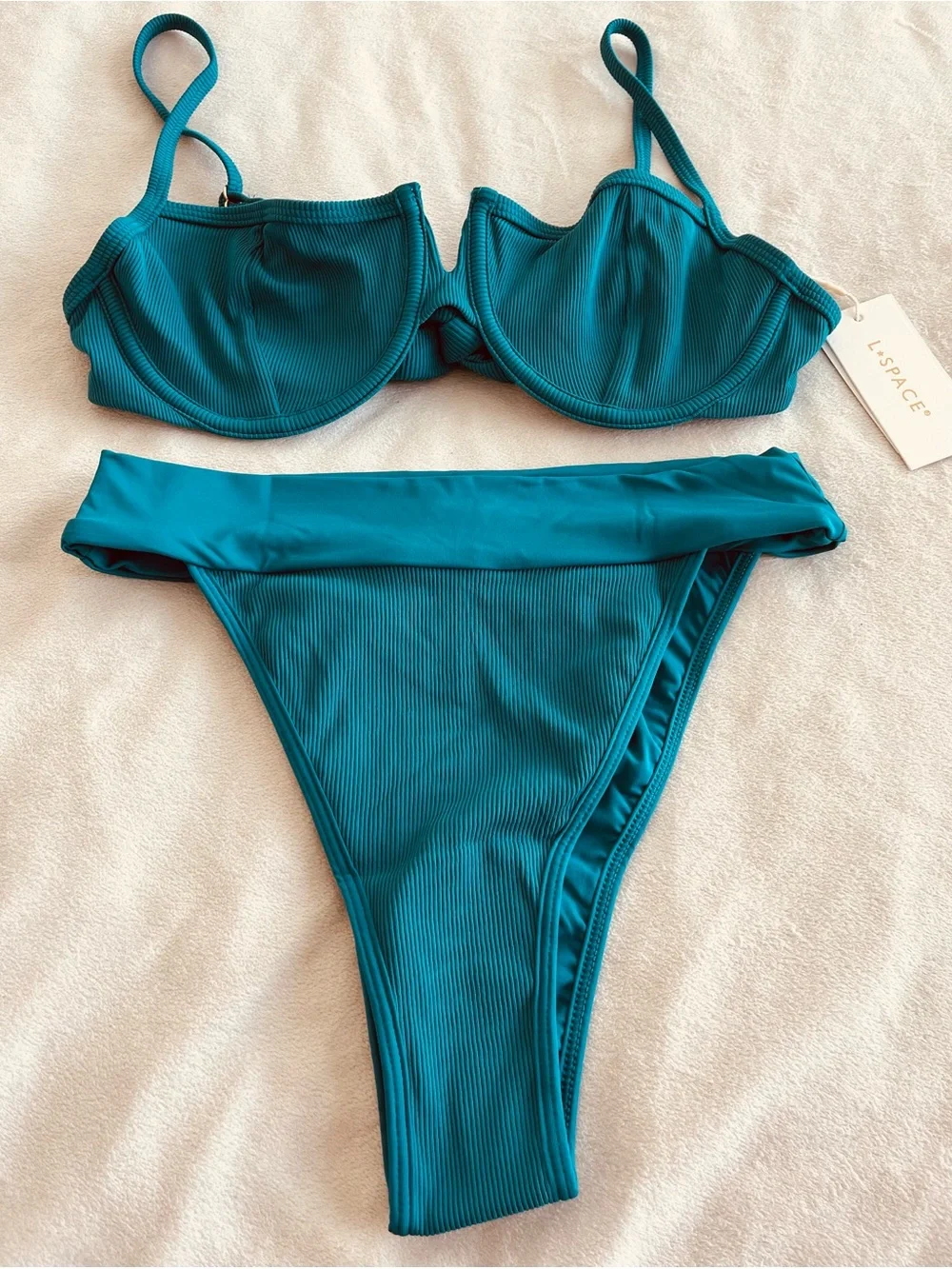 L*Space Bikini Set Hunter Top & Lola Bitsy Bottom Blue Small/Medium Resortwear